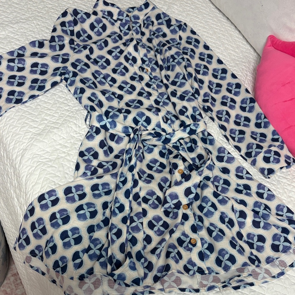 Boutique tie waist mini dress button down